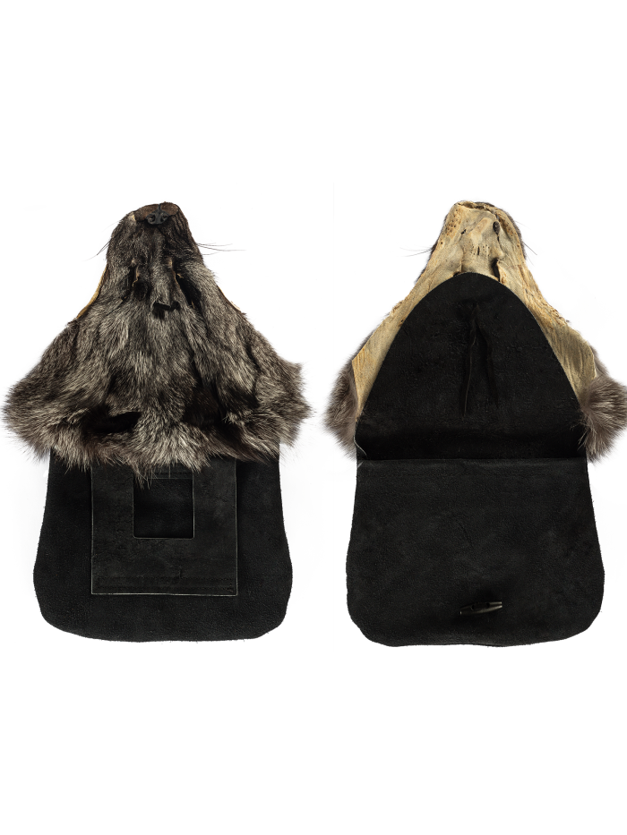 Felltasche Fuchs gefärbt schwarzes Leder offen